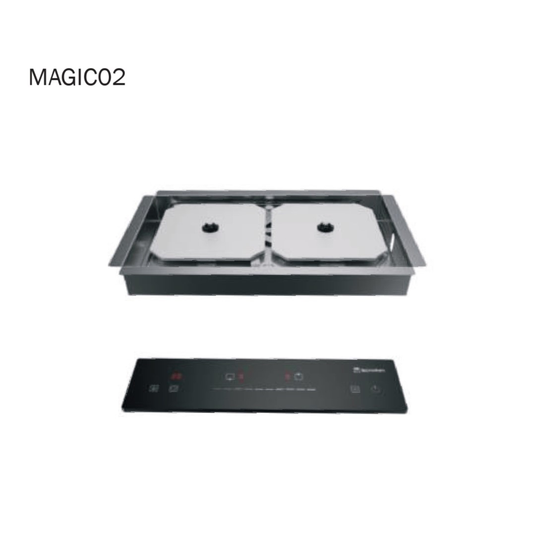 Parrilla invisible de induccion modelo magic02 de tecnolam. Para instalación sobre cubiertas de piedra sinterizada, piedra tecnologica.