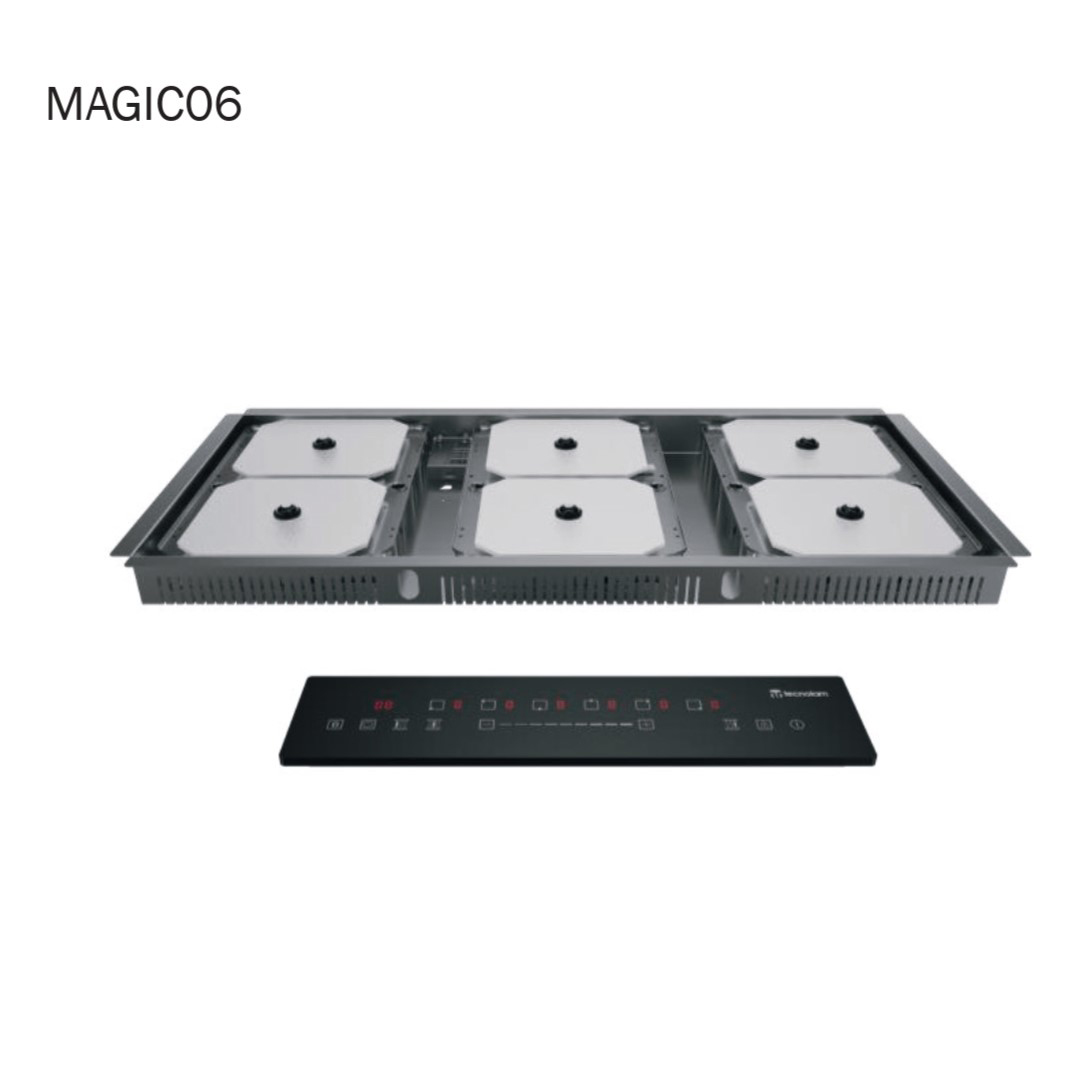 Parrilla invisible de induccion modelo magic04 de tecnolam. Para instalación sobre cubiertas de piedra sinterizada, piedra tecnologica.