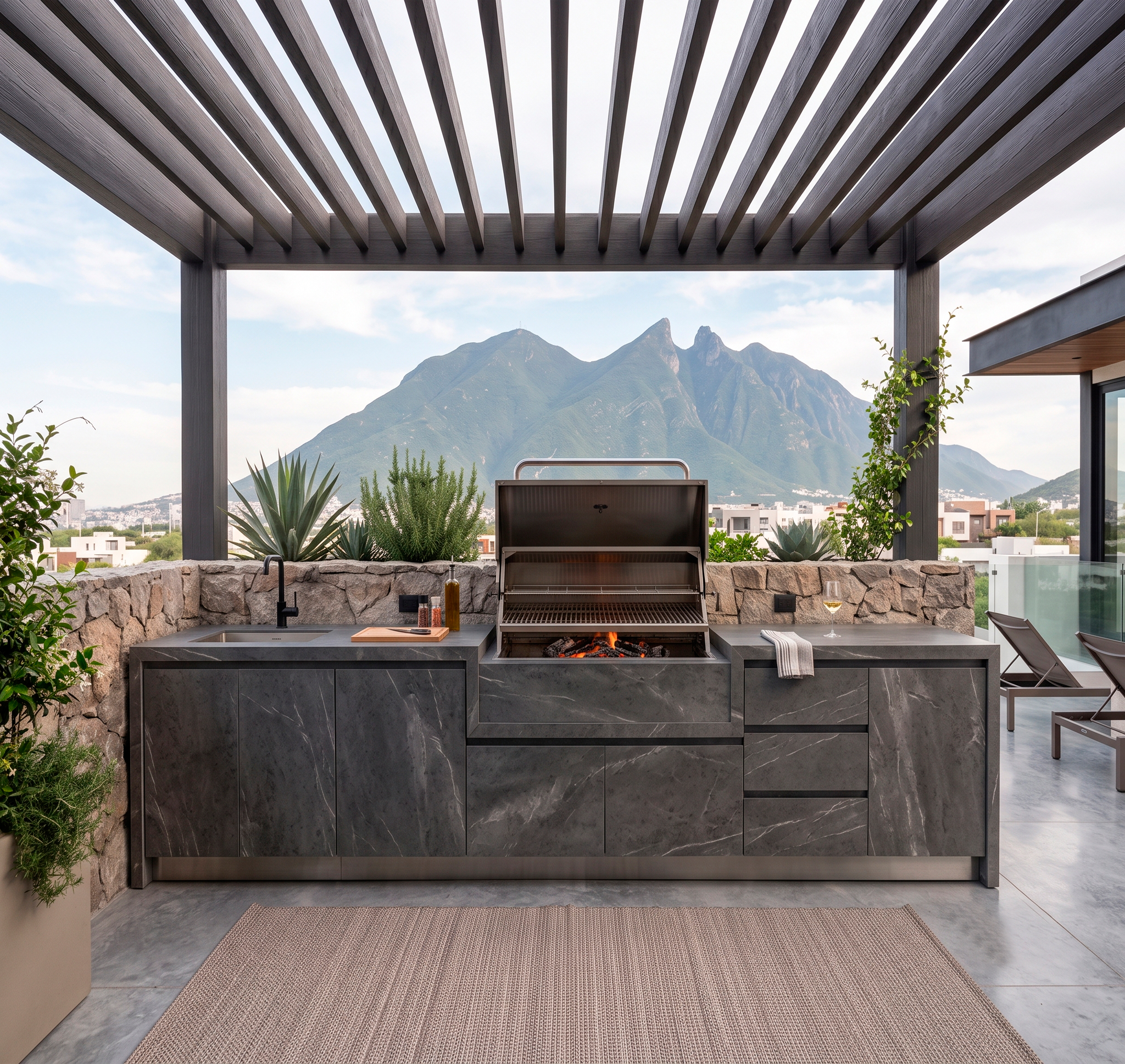 Diseño y fabricación de cocinas de exterior y asadores fabricados con todas las cualidades de la piedra sinterizada Dekton.