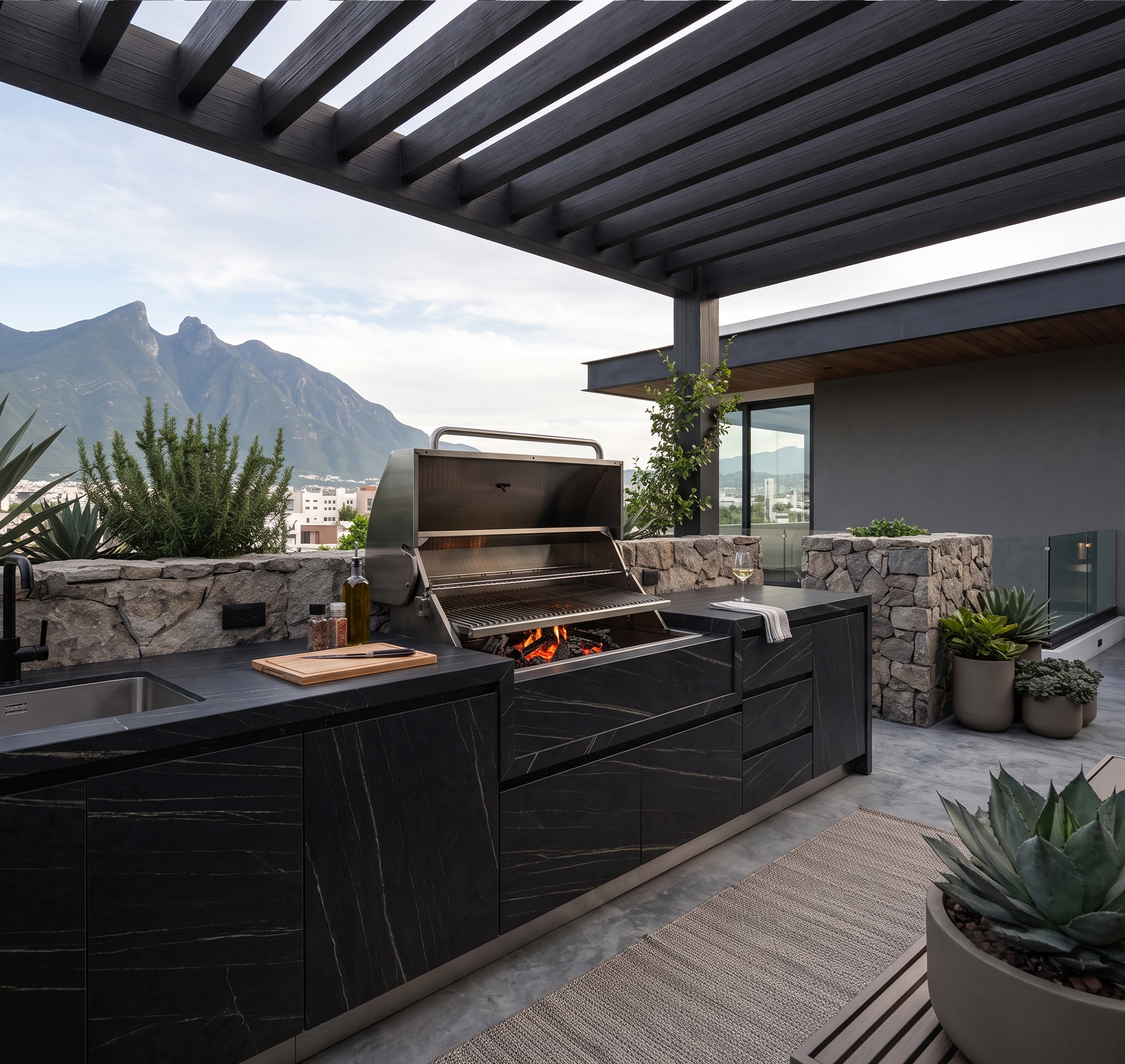 Diseño y fabricación de cocinas de exterior y asadores fabricados con todas las cualidades de la piedra sinterizada Dekton.